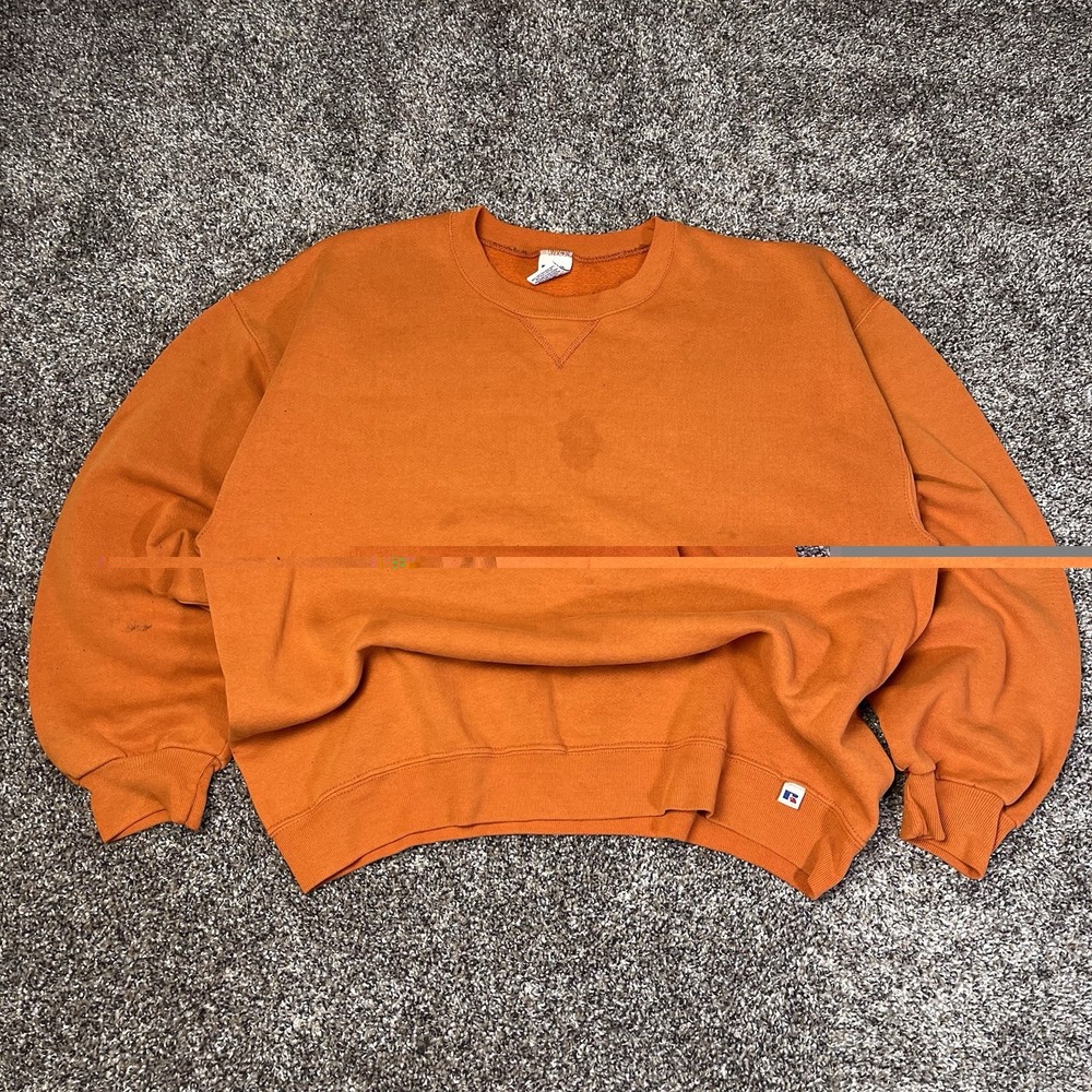 Vintage 90s Russell Men Size XL Athletic Blank Orange Crewneck Sweatshirt Mexico